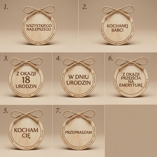 Drewniane zawieszki prezentowe z grawerem
